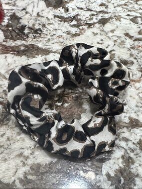 Leopard Print Satin Scrunchie - Black, White & Brown